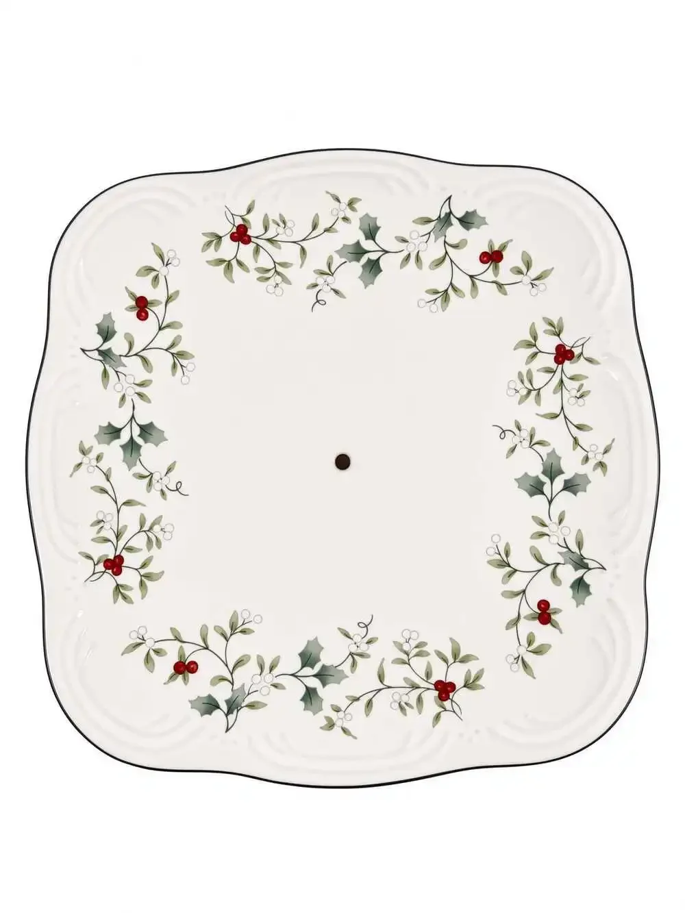 Vintage Pfaltzgraff Winterberry 10in Square Scalloped Platter, Holly Berry